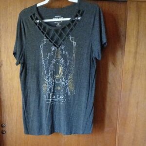 Torrid Charcoal Graphic Tee with Cutout Neckline